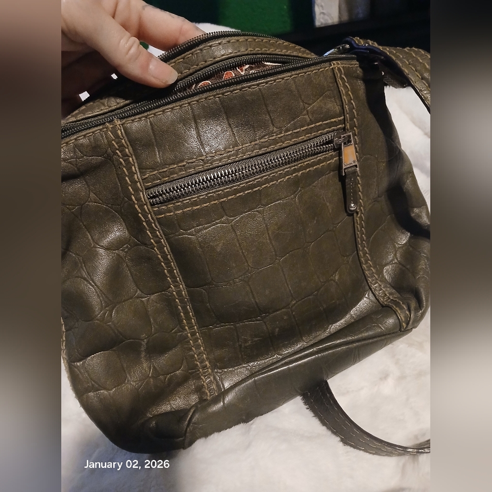 Tignanello Olive Green Croc-Embossed Bag Genuine Leather